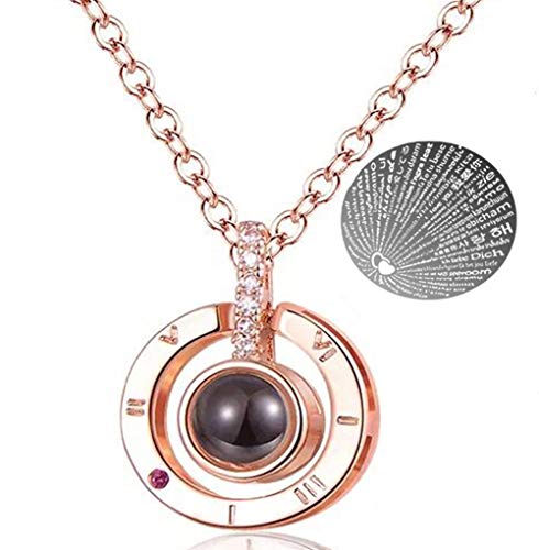 Laenshi I Love You Necklace 100 Languages Sterling Silver for Mom Girlfriend | Nano Jewelry Projection Necklace Gift Set for Her | Love Memory Jewelry Woman Pendant