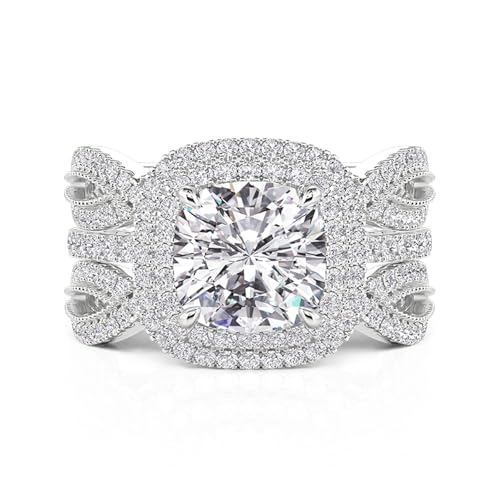 Image of Jeulia 3.7CT Double Halo Insert Wedding Ring Set for Women Sterling Silver Round Cut Bridal Ring Set with Eternity Band Romantic Anniversary Promise Gift with Jewelry Box