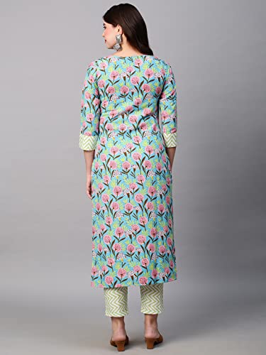 Image of ANNI DESIGNER Women's Cotton Blend Printed Straight Kurta With Pant