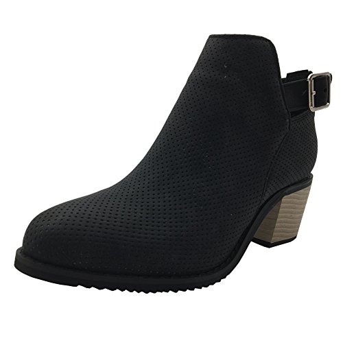 Younsuer Women's Fall Winter Chunky Low Heel Round toe Side Buckle Ankle Booties Boots