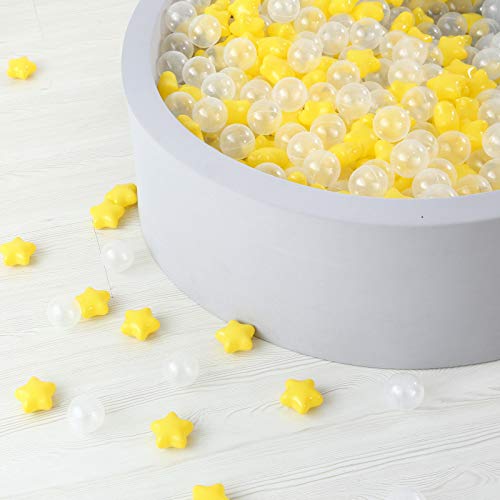 N+A Ball Pit Balls with Stars - Macaron Balls for Filling Ball Pit, Play Tent Playpen Baby Playhouse, 100 Balls, Color Yellow and Transparent