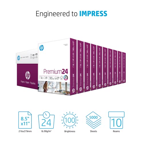 Image of HP Papers | 8.5 x 11 Paper | Premium 24 lb | 10 Ream Case - 5000 Sheets | 100 Bright | Made in USA - FSC Certified | 112400C
