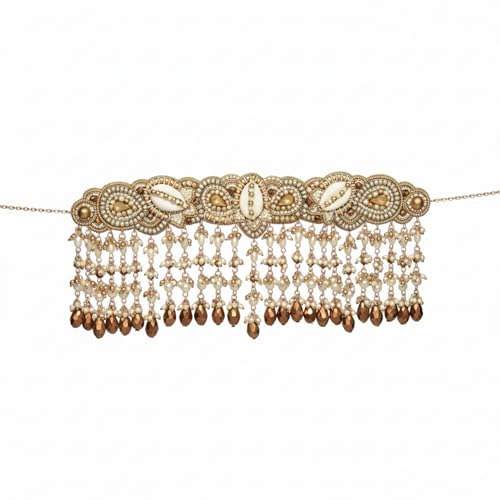 Image of SANJOYA BY EVERSTYLISH Beads, Glass Drops And Shells Hand Embroidered Choker Necklace Lightweight Jewelry For Women | Party, Festive, Wedding & Gifting