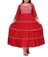 LABULY Printed Rayon Anarkali Flared Women Plus Size Kurta with Gota Work - Red