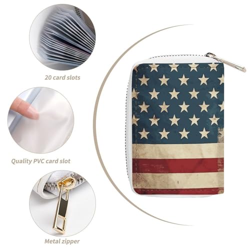 RFID Credit Card Holder Wallets for Women Cute Small Leather Ladies Cardholder Wallets Vintage American USA Flag Card Organizer Case with Zipper4