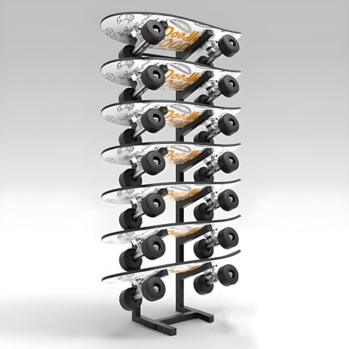 Metal Floor-Standing Display Rack for Skateboards and Skis - Space-Saving Organizer for Sports Equipment Storage(Black-A-25X25X119 Cm)