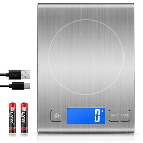Bascula Cocina Digital de 15 kg, [ Recargable y Baterias ] Diyife Bascula Cocina Recargable, Peso de Cocina Precisión de 1 g/0.1 oz, Acero Inoxidable,Función de Tara,Pantalla LCD,para Alimentos,Joyas