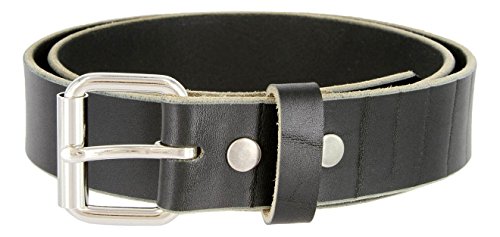 Mens Black full grain one piece heavy duty genuine leather work belt Made In USA (Black,50)