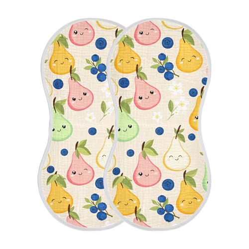 xigua Cute Pear Muslin Baby Burp Cloths Set of 2, Super Soft & Absorbent Burping Rags, Cotton Burp Clothes Shower Gift for Newborn, Baby Girls and Boys2