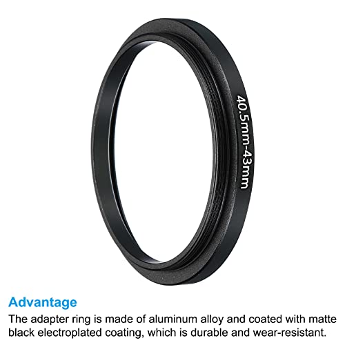Image of PATIKIL 40.5mm-43mm Metal Step Up Ring, 2 Pack Camera Lens Filter Adapter Ring Aluminum Filter Adapter Ring for Camera Lenses Hood, Black