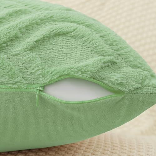 decorUhome Throw Pillow Covers 20x20 Inch Set of 2, Soft Plush Decorative Faux Fur Sage Green Solid Couch Pillow Covers, Accent Farmhouse Neutral Square Euro Pillow Cases for Sofa Bed Living Room