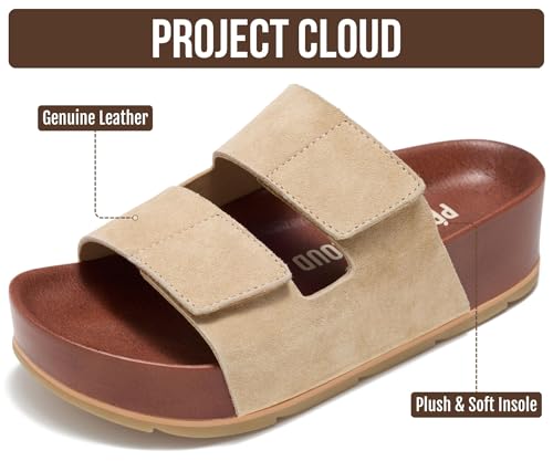 Image of Project Cloud 100% Genuine Leather Platform Sandals Women Footwear-Beach Essentials Summer Wedges with Plush and Soft Insole-Non Slip & Lightweight Wedge Sandals For Women 2026