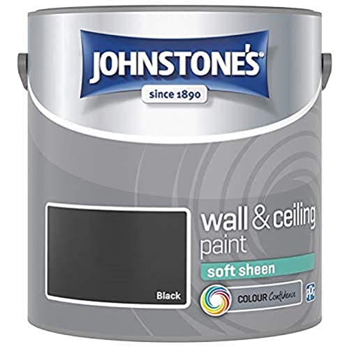 Johnstones - Wall and Ceiling Paint Soft Sheen - Interior Paint - Satin Finish - Suitable for Interior Walls and Ceilings - Black - 2.5 L