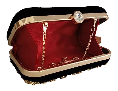Image of DUCHESS Women Embroidered Black Gold Clutch for Wedding Party