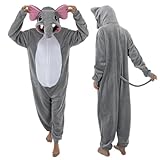 AILMQYJL Snug Fit Unisex Adult Onesie Pajamas, Flannel Elephant Cosplay One Piece Halloween Costume hooded Sleepwear Homewear