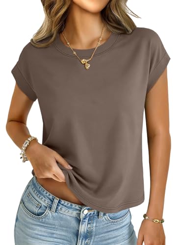 Image of UNCLECAT Womens Crop Tops Loose Fit Cap Short Sleeve Summer Tee | Crew Neck, Solid Color, Graphic, Casual, Going Out, Trendy Outfits, Fashion Clothes, Daily Wear, Work, Vacation