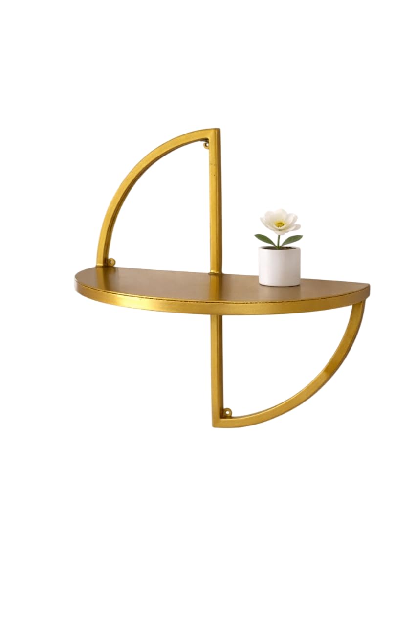 Gold Semi Circle Wall Shelves Modern Metal Floating Shelf for Home Decor Luxury Geometric Wall Mounted Display Rack for Home and Office Stylish Nordic Gold Finish-image-13