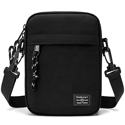 LUROON Mens Small Shoulder Bag Canvas Adjustable Crossbody Bag Casual Cross Body Bag Lightweight Multi Pockets Mini Messenger Bag Waterproof Travel Phone Bag for Sports Outdoor Working Daily