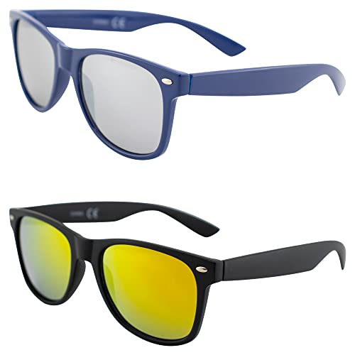 AlterImage Jive Sports Retro Sunglasses for Men or Women 2 Pair Blue Frame w/Flash Mirror Lenses & Black Frame w/G-Tech Red Lenses