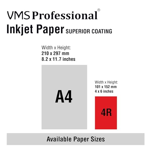 Image of VMS Professional 220 GSM A4 Double Side Glossy Photo Paper - Waterproof, Pack of 2 x 20 sheets, Compatible with all Inkjet Printers