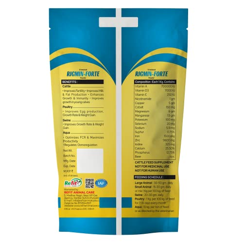 Image of REFIT ANIMAL CARE Chelated Mineral Mixture for Cow, Buffalo, Goat, Pig, Broiler, Cattle, and Livestock Animals - Enhances Milk Production, (1kg Pouch) - Rigmin-Forte