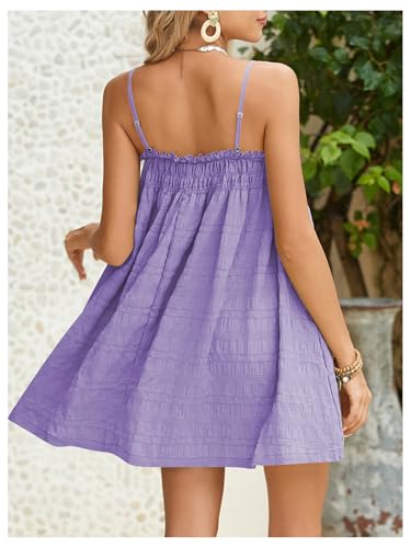 Image of MakeMeChic Women's Babydoll Dress Sleeveless Swing Shirred Mini Dresses | Beach, Summer, Sundress, Ruffle, Casual Dress, Flowy Dress