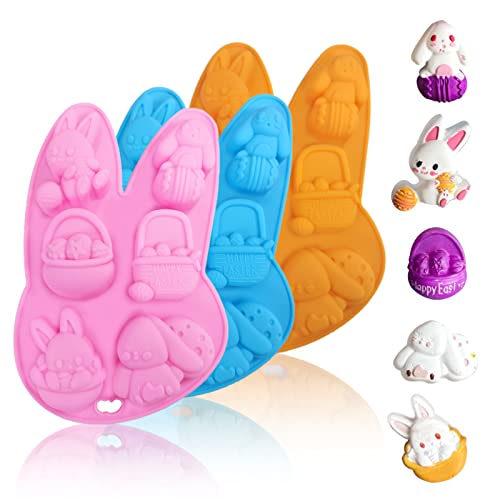 MARUKO 3 Pcs Moule Chocolats Pâques, Moule en Silicone de Pâques, Moule de Cuisson en Forme de Lapin Moules à Bonbons Au Chocolat Pour Mousse Pâtisserie Fondant Gelée Chocolat Desserts