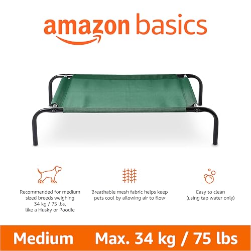 Image of Amazon Basics Cooling Breathable Elevated Dog Bed with Metal Frame for Medium Dogs, 43 inch x 26 inch x 7.5 inch, Green