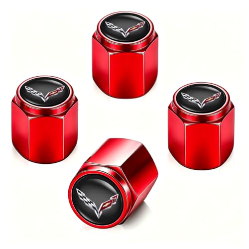 Image of Tire Valve Caps, Valve Stem Caps Fit Corvette C1 C2 C3 C4 C5 C6 C7 C8 Racing 1LT 2LT 3LT, Alloy Car Tire Caps for Corrosion Resistant Leak-Proof Car Accessories,(Red)