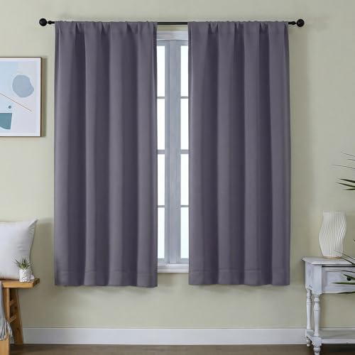 Image of Simplebrand Ava Greyish Purple Blackout Curtains for Bedroom 63 Inch Length 2 Panels Set, Privacy Thermal Insulated Rod Pocket Door Window Curtains for Patio French Door Front Door, W40 x L63 Inch