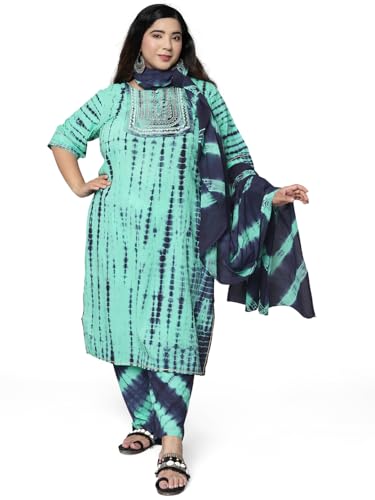 Image of MIRCHI FASHION Pure Cotton Plus Size Straight Kurta Set with Dupatta | 3 Piece Summer Ethnic Kurta Pant Set | Office Wear Salwar Suit for Women