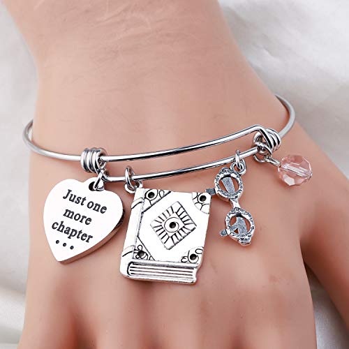 PLITI Bookworm Gifts for Women Book Lover Gifts Book Club Gifts Bibliophile Gifts Literature Book Lovers Jewelry Gift Librarian Gift Just One More Chapter Bangle for Reader Writers4