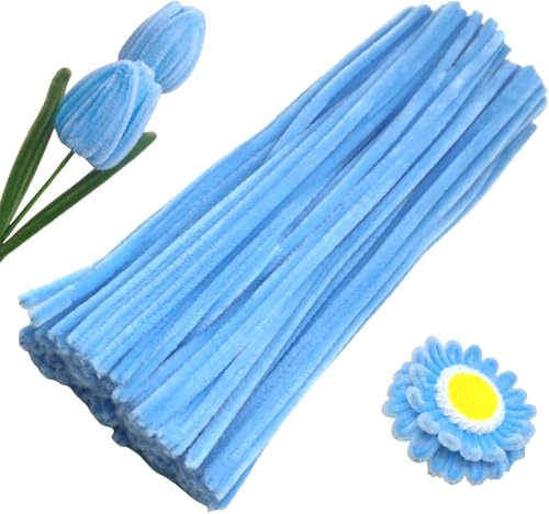 Creative Pipe Cleaners for DIY Crafts, Festival Decorations, Bouquet Making, Flower Arrangements, Arts and Crafts Supplies (Light Blue 100pc)