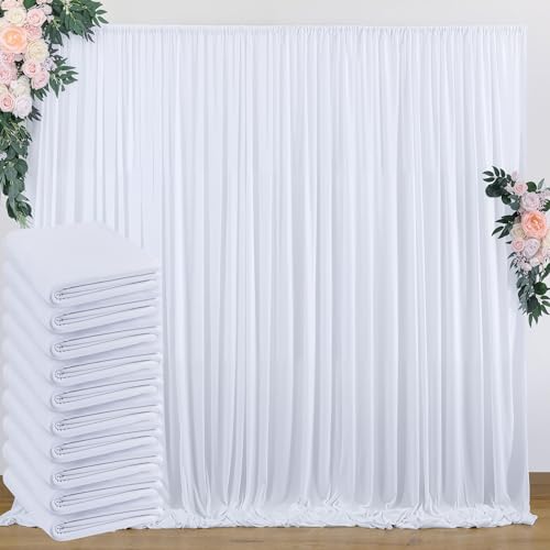 50 ft x 10 ft Wrinkle Free White Backdrop Curtain for Wedding Parties Polyester Photo Backdrop Drapes for Baby Shower Birthday Party Backdrop Stand Bulk Thick Background Curtains 5x10FT 10 Panels