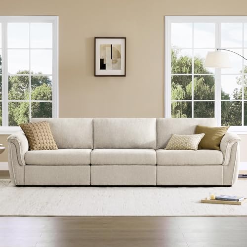 Image of CHITA Extra Large Sectional Couches for Living Room, Cloud Modular Sectional Sofa, Mid Century Modern 3 Seater Couch, Chenille in Taupe