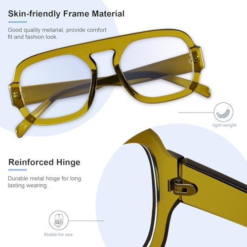 Image of Aviator Blue Light Blocking Glasses for Women Men Square Flat Top Computer TV Eyeglasses Anti Eyestrain