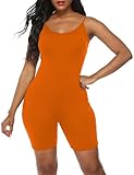 Amiliashp Women's Spaghetti Strap Tank Top Short Jumpsuit Rompers Bodysuit One Piece Catsuit (Orange, XL)