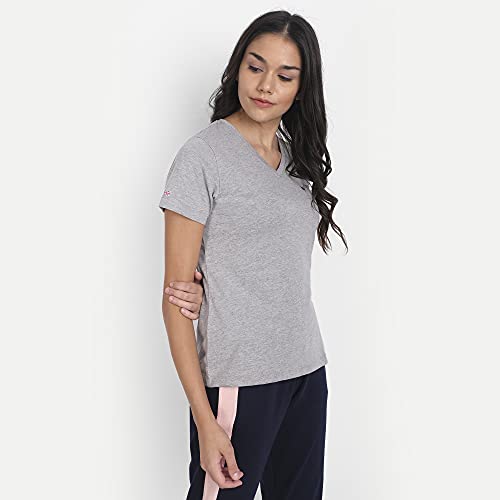 Image of AM SWAN Cotton Lycra Smart Fit Half Solid V-Neck Tshirts