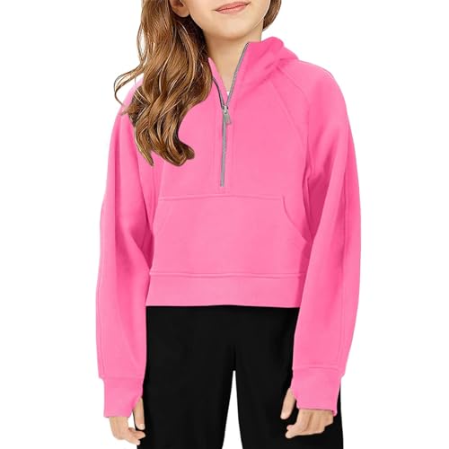 Momkonzz Girls Hoodies Kids Jumpers Hooded Sweatshirt Long Sleeve Pullover Zipper Top with Pocket Size Pink 12-13 Years