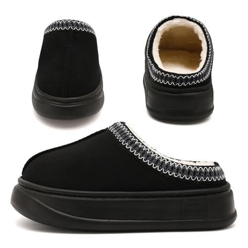 House Slippers for Woman Men, Womens slippers Platform EVA sole Warm Fuzzy Faux Fur Lined Suede Short Ankle Boots Memory Foam shoes for Women Anti-Slip Boot Indoor Size2