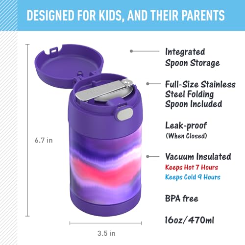 Image of THERMOS FUNTAINER 16 Ounce Stainless Steel Vacuum Insulated Food Jar with Spoon, Purple Mirage