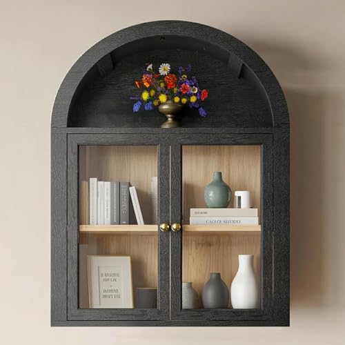 Furnaza Arched Medicine Cabinets with Tempered Glass Doors,Wall Mounted Display Cabinet with Adjustable Shelf for Bathroom,Laundry Room,Kitchen