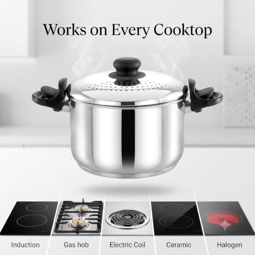 Image of Triply Base Rice Strainer Pot-4L | Cooking Strainer Pot for Pasta, Noodles, Vegetables & Rice, Anti-Locking Design, Induction Base, ISI Marked