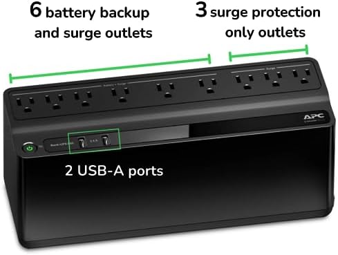 APC UPS Battery Backup & Surge Protector for Power Outages, 35 Minute Runtime (850VA/450W), Protects PC, Router, NAS & Home Office | Model BE850G2