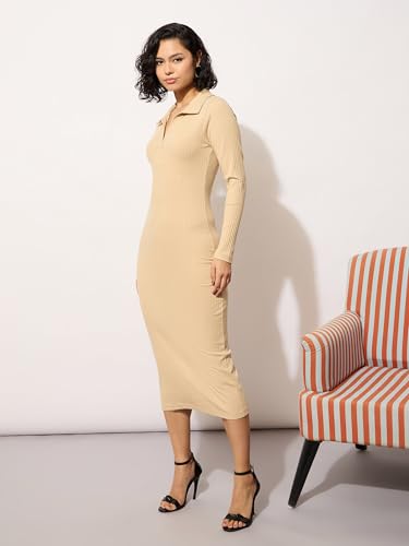 Image of barcino Black Rib Polo Neck Bodycon Midi Dress