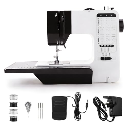 YUMILI Sewing Machine 38 Stitches Electric Double Needle Sewing Machine Household Compact Lightweight Automatic Embroidery Machine with Extension Table(UK 220V)