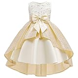 3-9T Girls Big Bowknot Lace Embroidery Beaded Flower Wedding Ball Gown Princess Dress for Toddler Beige 2-3T