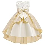 EIAY Shop 3-9T Girls Big Bowknot Lace Embroidery Beaded Flower Wedding Ball Gown Princess Dress for Toddler Beige 2-3T