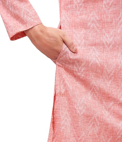 Image of Studio Shringaar Men's Cotton Blend Relaxed Fit Ikat Printed Knee Length Kurta