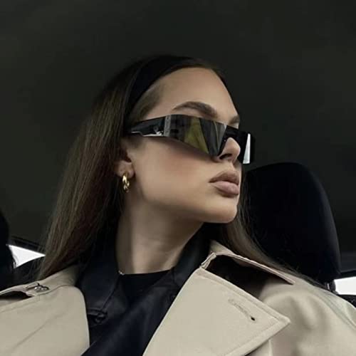 Futuristic Wrap Around Sunglasses Y2K Silver Trendy Rimless Glasses Cyberpunk Eyewear for Women Men Rave Party3